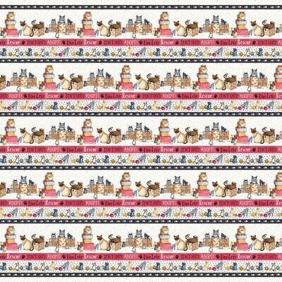 Patchworkstoff Patchworkstoff "Cat Rescue Border", Bordürenstoff, spielende Katzen im Haus, rot, 21,00 €/m