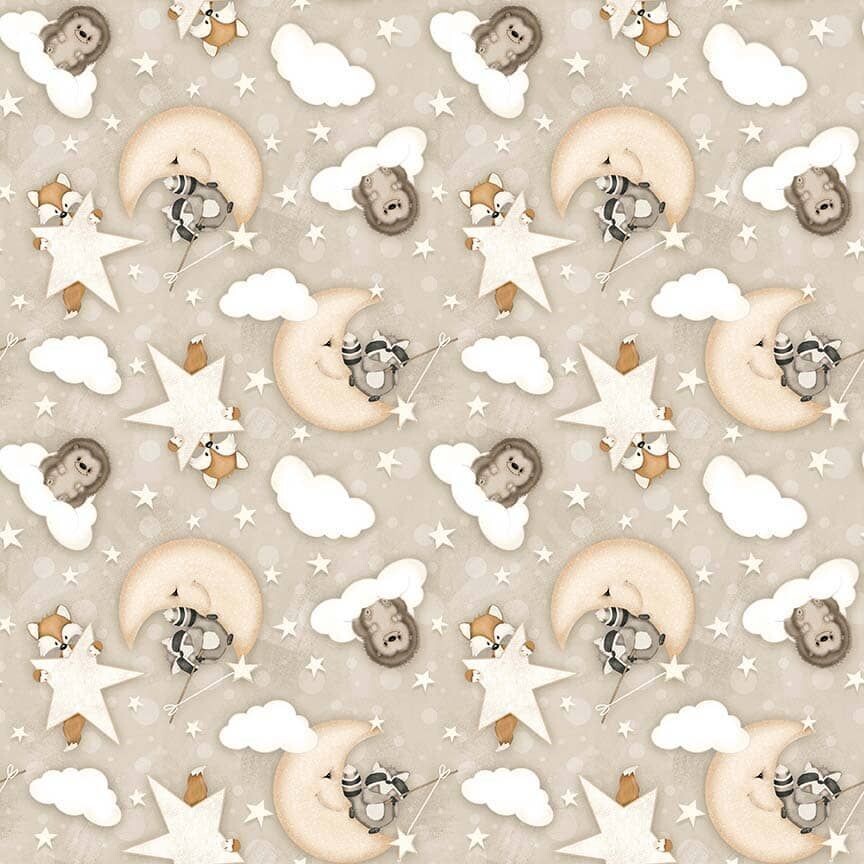 Patchworkstoff "Dream Big Little One", Fuchs, Igel und Waschbär angeln Sterne auf Wolken, 19,80 €/m