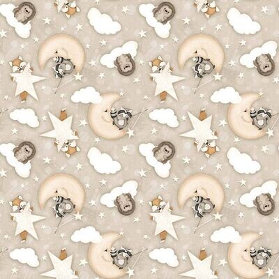 Patchworkstoff "Dream Big Little One", Fuchs, Igel und Waschbär angeln Sterne auf Wolken, 19,80 €/m