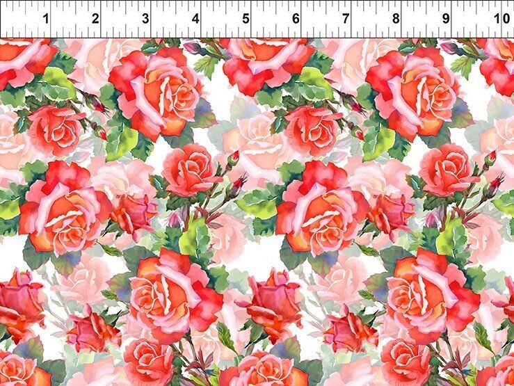 Patchworkstoff , Patchworkstoff , "Roses-Red", Rosen in Rosa und Rot aus der Kollektion Decoupage von Jason Yenter, 21,50 €/m*