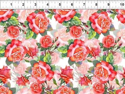 Patchworkstoff , Patchworkstoff , "Roses-Red", Rosen in Rosa und Rot aus der Kollektion Decoupage von Jason Yenter, 21,50 €/m*