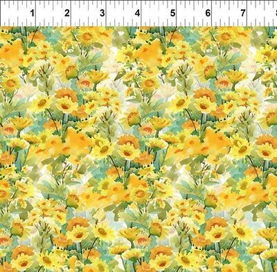 Patchworkstoff , Patchworkstoff , "Sunflower-Yellow", Sonnenblumen in gelb" aus der Kollektion Decoupage von Jason Yenter, 21,50 €/m