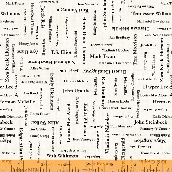 Patchworkstoff "Well Read - American Authors", geometrischer Schriftdruck, off-white, Whistler Studios