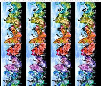 Patchworkstoff "Elysian Border Multi" mit Batikeffekt, Schmetterlinge, multicolor, Jason Yenter, 20,00 €/m*