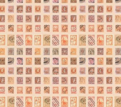 Patchworkstoff Patchworkstoff "Orange Stamps" mit Briefmarken von Tim Holtz , 20,50€/m