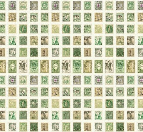 Patchworkstoff "Green Stamps" mit Briefmarken von Tim Holtz , 20,50€/m