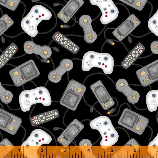 Patchworkstoff "Game Controllers Black", Controller Spielekonsolen, schwarz, 21,50/m