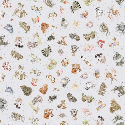 Patchworkstoff "Tossed Animals" aus der Kollektion "Together is better", Tiere, hellgrau, 20,50 €/m