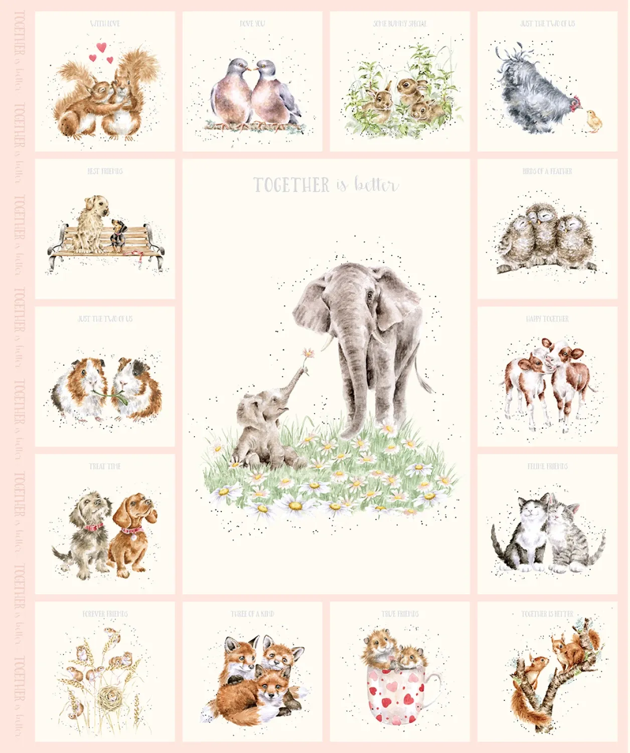 91-cm- Panel Patchworkstoff "Elefant Panel" aus der Kollektion "Together is better", wilde Tiere, creme, 20,50 €/m