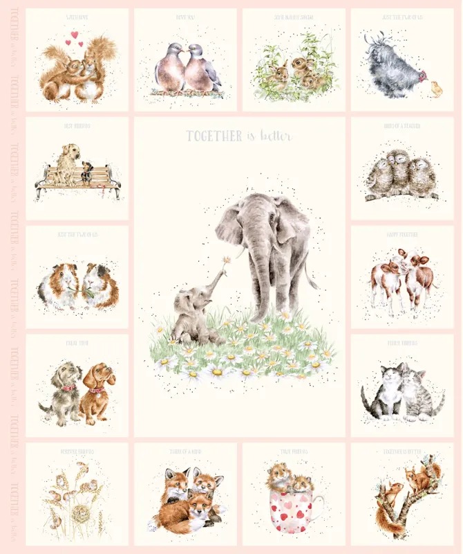 91-cm- Panel Patchworkstoff "Elefant Panel" aus der Kollektion "Together is better", wilde Tiere, creme, 20,50 €/m