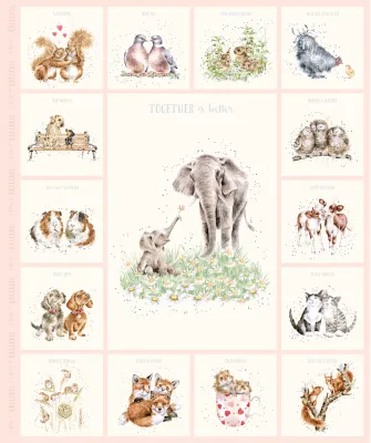 91-cm- Panel Patchworkstoff "Elefant Panel" aus der Kollektion "Together is better", wilde Tiere, creme, 20,50 €/m