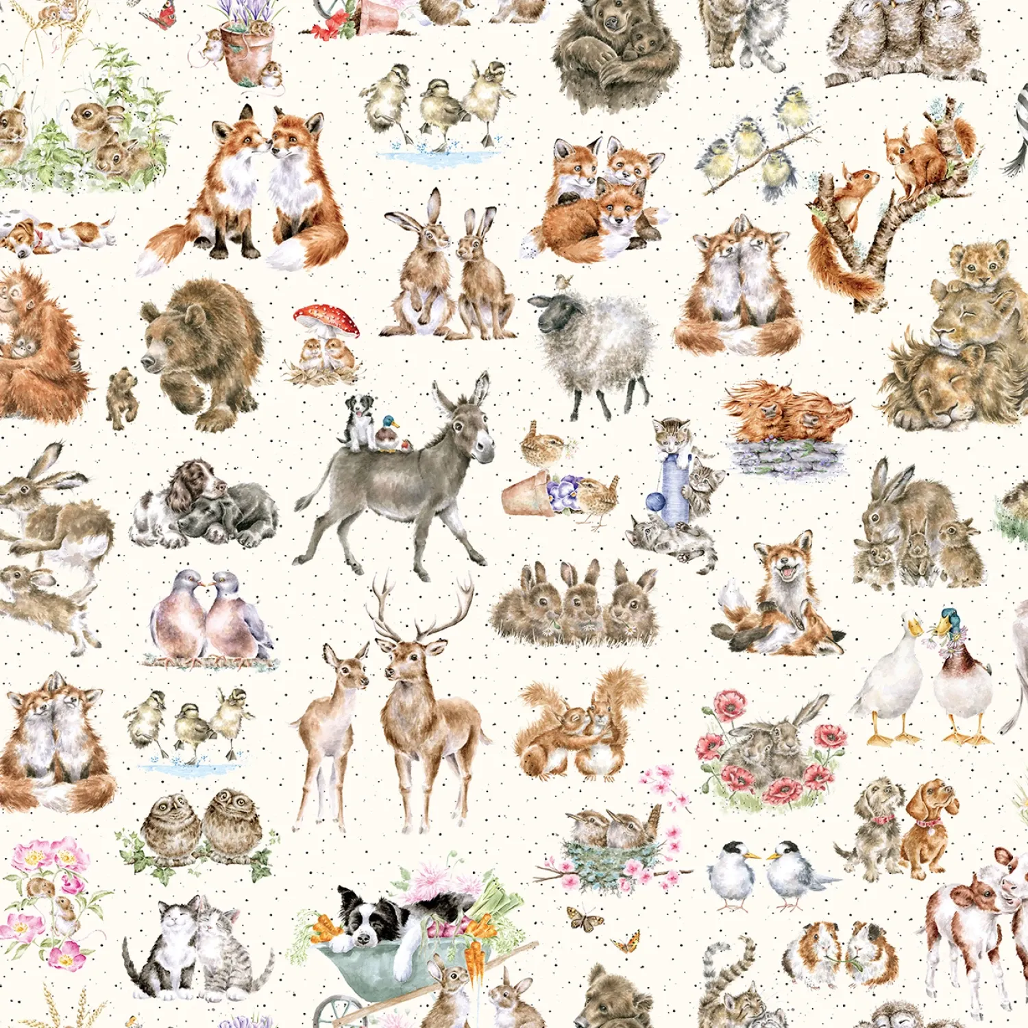 Patchworkstoff "Packed Animals" aus der Kollektion "Together is better", Tiere, creme, 20,50 €/m