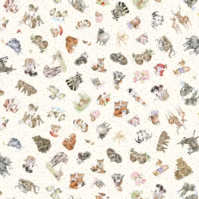 Patchworkstoff "Tossed Animals" aus der Kollektion "Together is better", Tiere, creme, 20,50 €/m