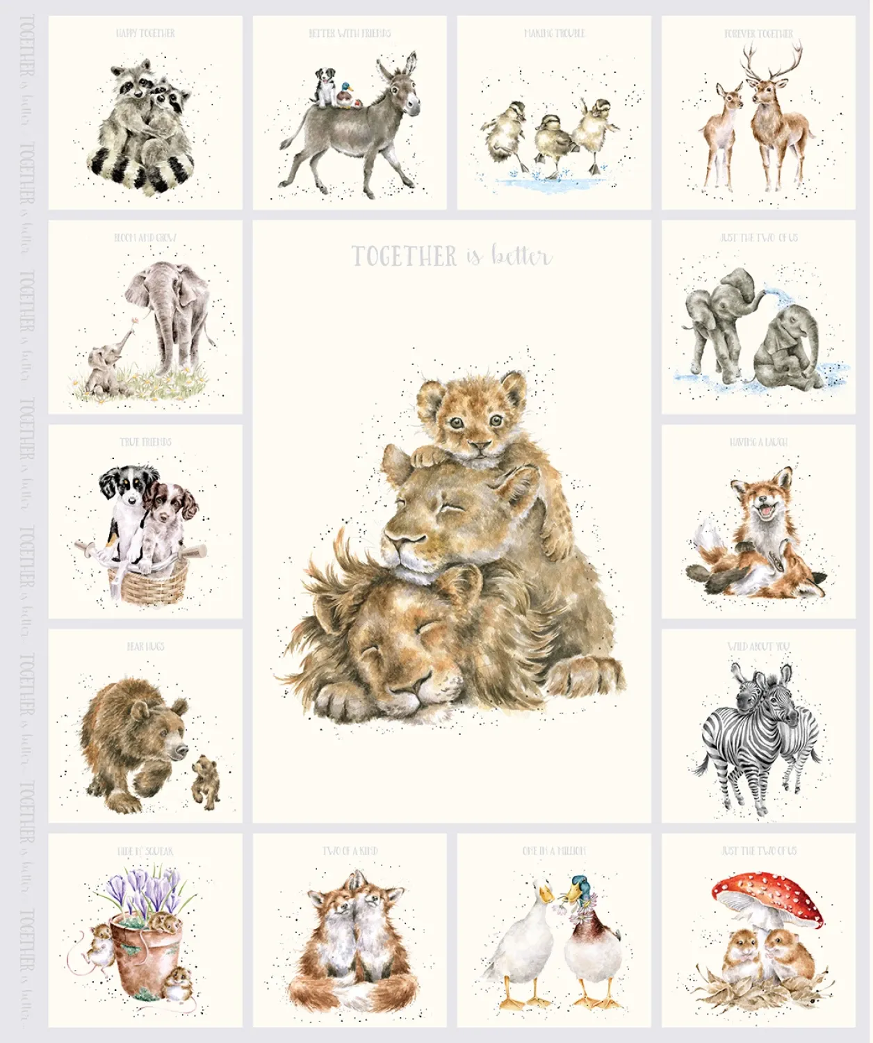 91-cm- Panel Patchworkstoff "Lion Panel" aus der Kollektion "Together is better", Löwen, Tiere, hellgrau & Creme, 20,50 €/m