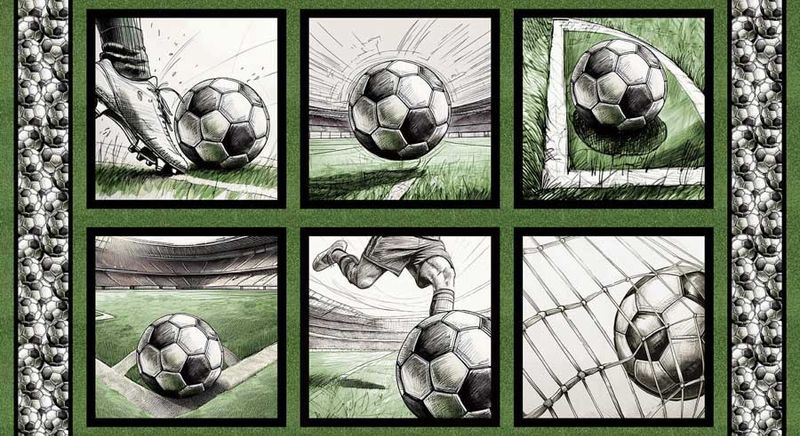60-cm-Panel Patchworkstoff 60-cm-Panel Patchworkstoff "Goalbound Soccer Panel", Fussball, WM, Sport, grün, 21,50 €/m*