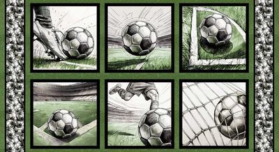 60-cm-Panel Patchworkstoff 60-cm-Panel Patchworkstoff "Goalbound Soccer Panel", Fussball, WM, Sport, grün, 21,50 €/m*