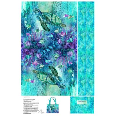 70-cm-Panel Tasche 70-cm-Panel Tasche "Coral Reef", Korallen, Schildkröte, Meer, Fische, Aquarell, Canvas, türkis, 22,50 €/m*
