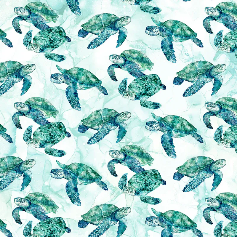 Patchworkstoff Patchworkstoff "Coral Reef Turtles White", Schildkröte, Meer, Aquarell, weiss, 22,50 €/m*