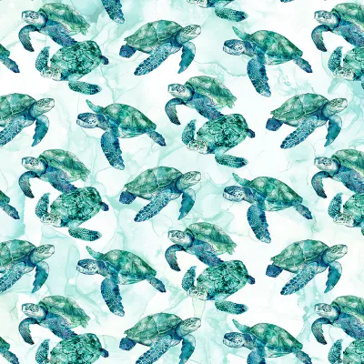 Patchworkstoff "Coral Reef Turtles White", Schildkröte, Meer, Aquarell, weiss, 22,50 €/m*