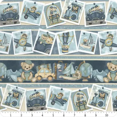 Patchworkstoff Bordüre Patchworkstoff Bordüre "Traveling Teddies Novelty Stripe Multiy", Teddybären, Reisen, Urlaub, dunkelblau, 22,50 €/m*