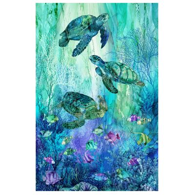 70-cm Panel Patchworkstoff 70-cm Panel Patchworkstoff "Coral Reef Turquoise Panel ", Korallen, Schildkröte, Meer, Fische, Aquarell, türkis, 22,50 €/m*