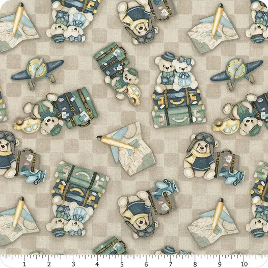 Patchworkstoff "Traveling Teddies Ready to Travel beige", Teddybären, Reisen, Urlaub, beige, 22,50 €/m*