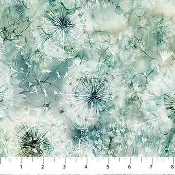 Patchworkstoff Bordüre "Whisper Medium Teal", Blumen, Pusteblumen, petrolgrün, 22,50 €/m*