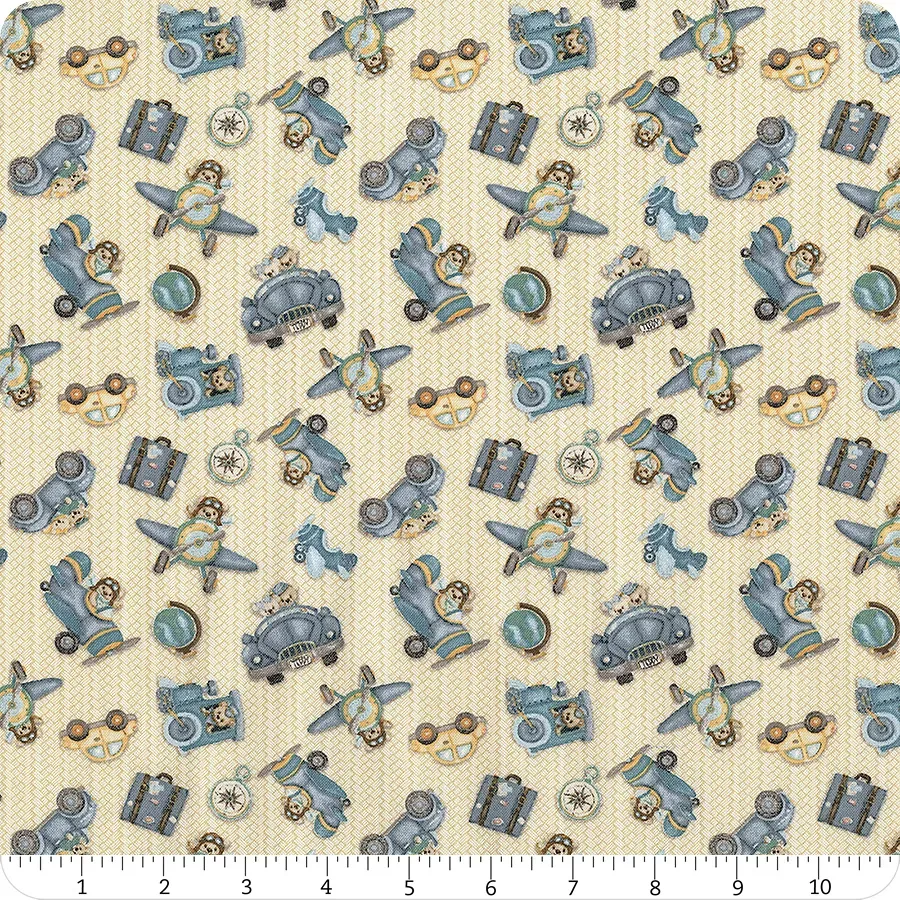 Patchworkstoff Patchworkstoff "Traveling Teddies Beige", Teddybären, Reisen, Urlaub, beige, 22,50 €/m*