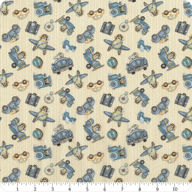 Patchworkstoff "Traveling Teddies Beige", Teddybären, Reisen, Urlaub, beige, 22,50 €/m*
