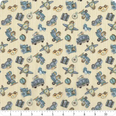 Patchworkstoff Patchworkstoff "Traveling Teddies Beige", Teddybären, Reisen, Urlaub, beige, 22,50 €/m*