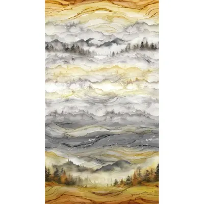 60-cm Panel Patchworkstoff "Misty Morning Ombre Panel", Wald, Herbst, Landschaft, ocker, braun, 22,50 €/m*