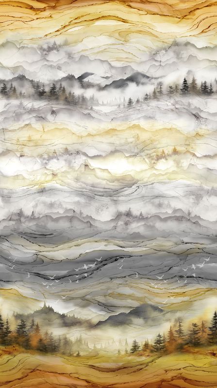60-cm Panel Patchworkstoff "Misty Morning Ombre Panel", Wald, Herbst, Landschaft, ocker, braun, 22,50 €/m*