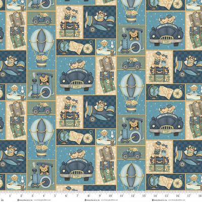 Patchworkstoff Patchworkstoff "Traveling Teddies Patchwork Multi", Teddybären, Reisen, Urlaub, blau-grün, 22,50 €/m*