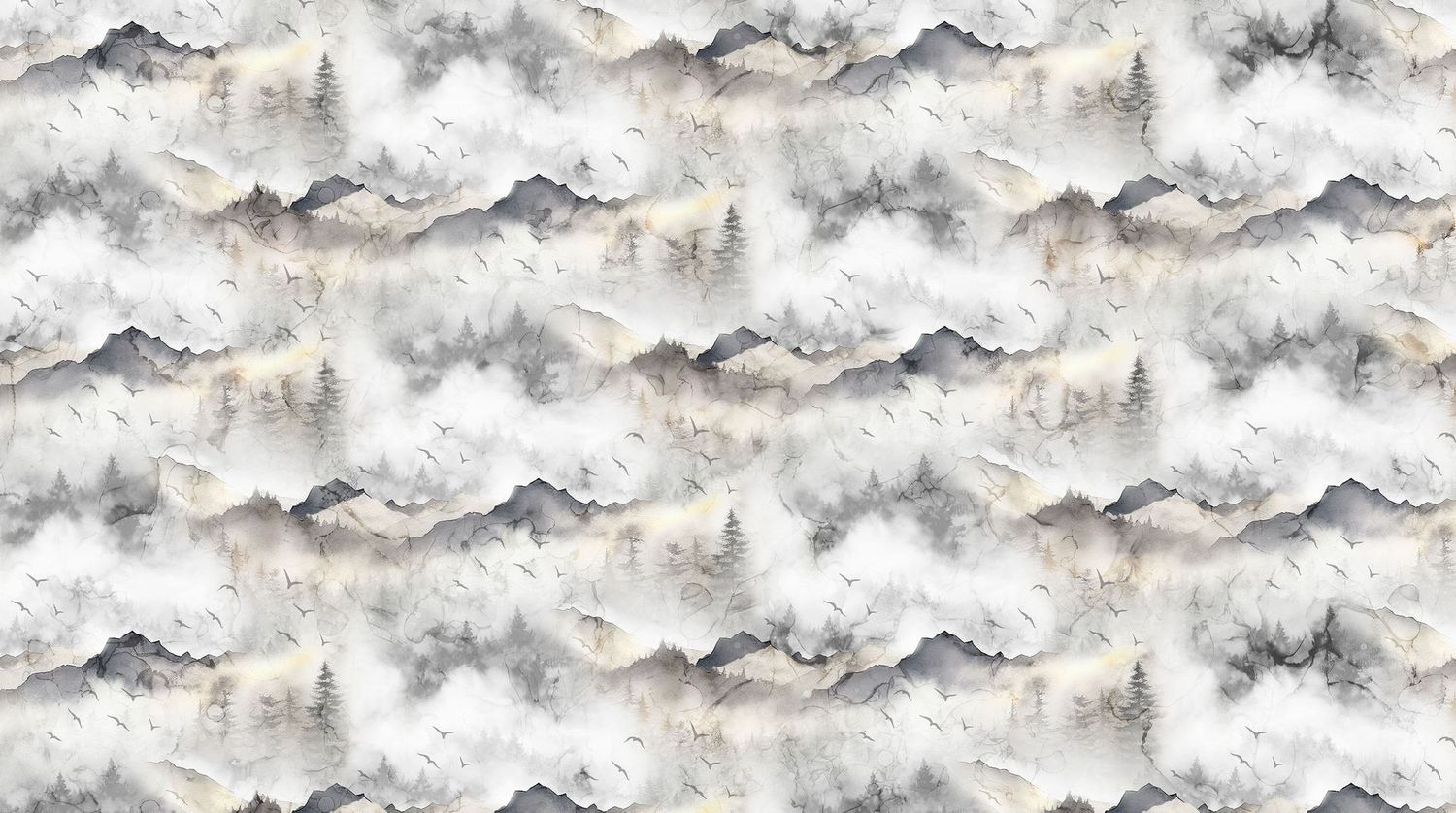 Patchworkstoff "Misty Morning Grey Mountains", Berglandschaft, hellgrau, 22,50 €/m*