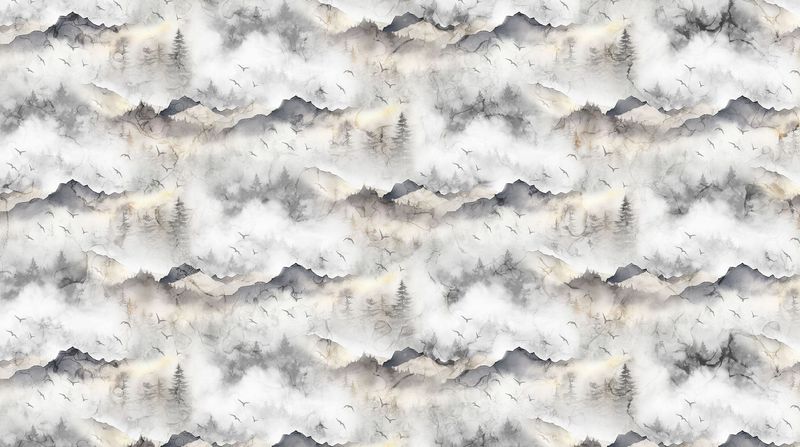 Patchworkstoff "Misty Morning Grey Mountains", Berglandschaft, hellgrau, 22,50 €/m*
