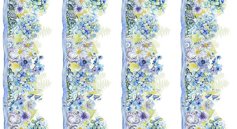 Bordüren-Patchworkstoff Bordüren-Patchworkstoff "Leah Collection Border", Blumen, Paisley, Watercolor, weiß, 20,50 €/m*
