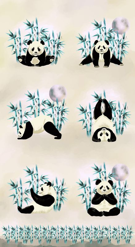 59-cm-Panel Patchworkstoff "Yoga Panel", mit verschiedenen Pandas aus der Kollektion Yoga Pandas,  20,17 €/m
