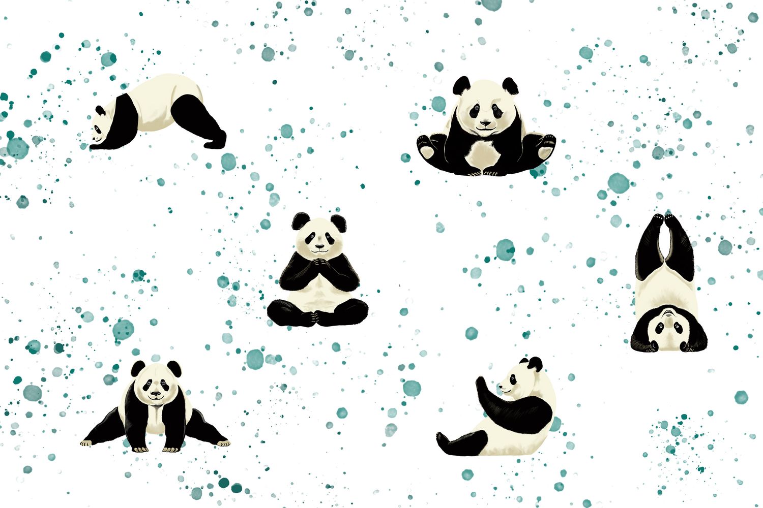 Patchworkstoff Patchworkstoff "Pandas Allover" mit Yoga Pandas auf Klecksen, 19,90/m