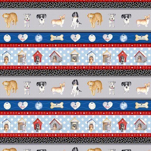 Patchworkstoff Patchworkstoff "Think Pawsitive - Stripe in Multi", Hunde, Streifen, Bordüre, bunt, 19,00€/m