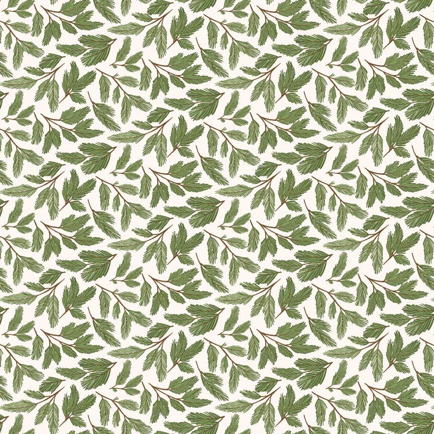 Patchworkstoff Patchworkstoff "Prairie Christmas Natural Pine Boughs white", Zweige, Tannenzweige, weiß, 22,50€/m