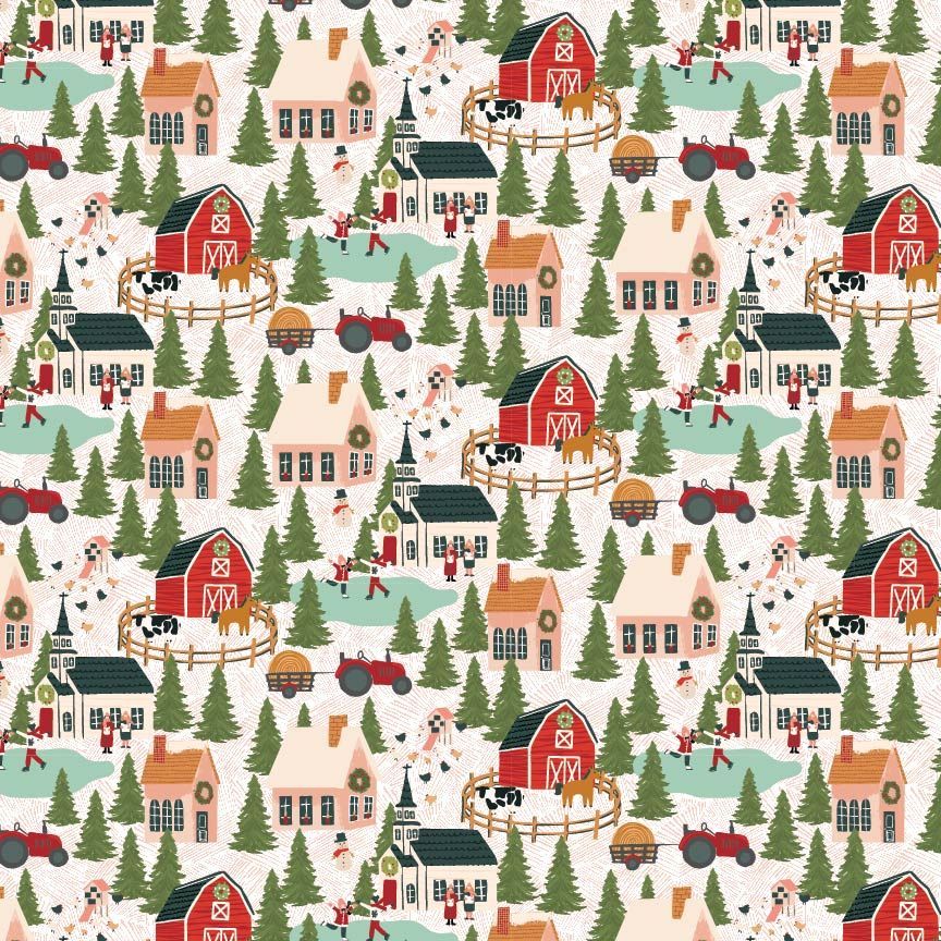Patchworkstoff Patchworkstoff "Prairie Christmas A Winter Scene Natural", Winterdorf, Weihnachten, Schnee, weiß, 22,50€/m