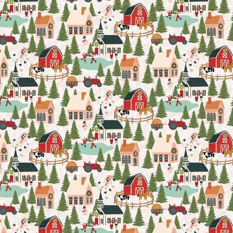 Patchworkstoff Patchworkstoff "Prairie Christmas A Winter Scene Natural", Winterdorf, Weihnachten, Schnee, weiß, 22,50€/m