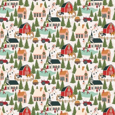 Patchworkstoff Patchworkstoff "Prairie Christmas A Winter Scene Natural", Winterdorf, Weihnachten, Schnee, weiß, 22,50€/m