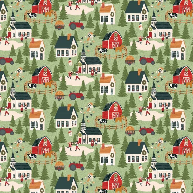 Patchworkstoff Patchworkstoff "Prairie Christmas A Winter Scene Green", Winterdorf, Weihnachten, Schnee, grün, 22,50€/m