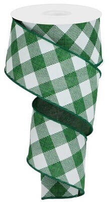 2.5” green white diagonal check ribbon