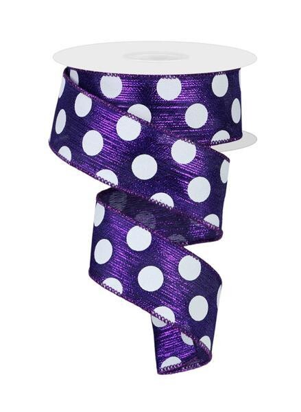 1.5” shimmery purple with white dots wired ribbon