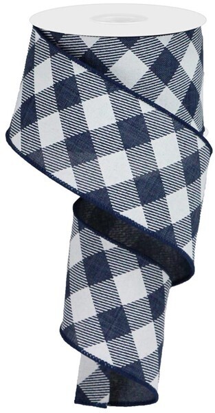 2.5&quot; Navy blue white diagonal check ribbon