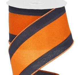 2.5” Orange w/Navy Border Wired Ribbon