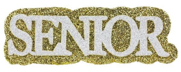4.5” SENIOR glitter foam decoration- gold or silver, name: gold- pack of 24