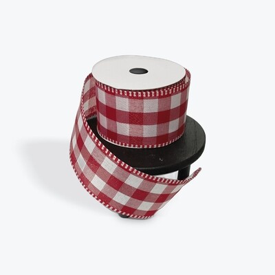 2.5” Red/White Buffalo Plaid with White Trim Wired Ribbon